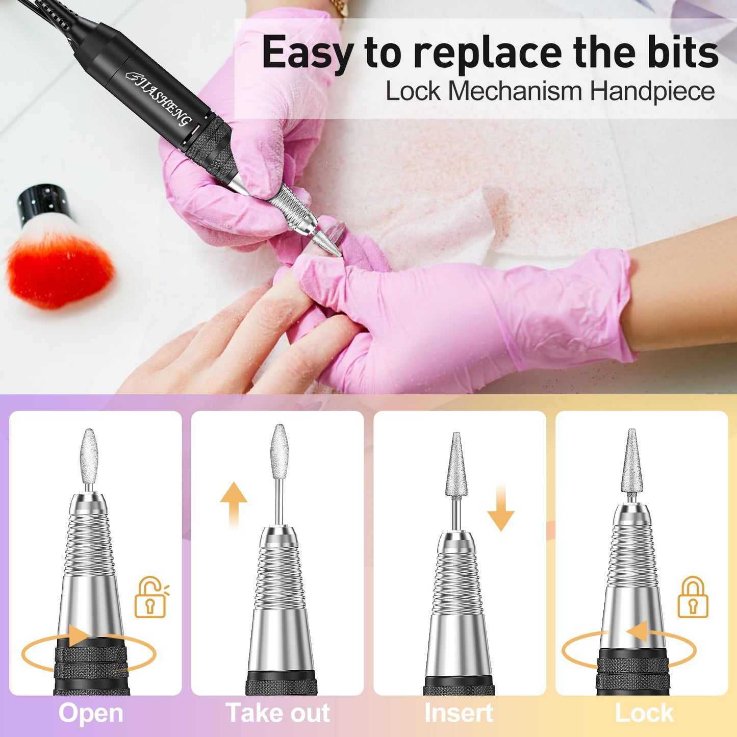 20000RPM Electric Nail Drill Professional Nail File Drill Acrylic Nails Kit for Manicure Gel Nail Polish Remover with 1 Pack of Sanding Bands(Pink)