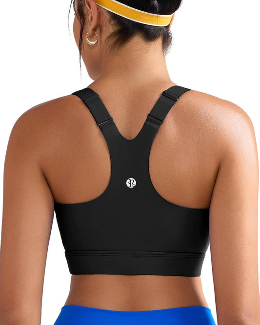 RUNNING GIRL Black Sports Bra for Women,Adjustable Straps Molded Cups High Support Sports Bras for Women Large Bust(3110Black_L)