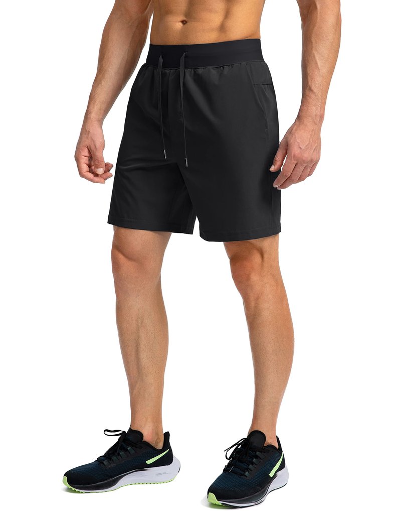 Soothfeel Men's Running Shorts with Zipper Pockets 7 Inch Lightweight Quick Dry Gym Athletic Workout Shorts for Men (Black, M)
