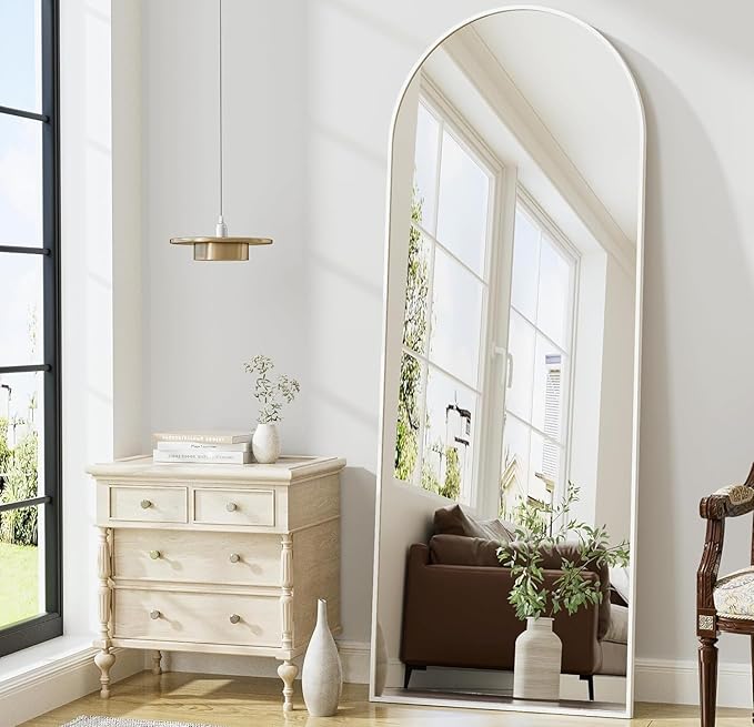 Arched Full Length Mirror, 70"x26" Free Standing Floor Mirror, Modern Full Body Mirrors with Stand, Wall Mirrors with Aluminum Alloy Frame for Bedroom,Living Room, White