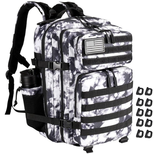 R.SASR 45L Tactical Backpack for Men Women, Military Assault Pack with MOLLE, Large 3 Day Bug Out Bag for Hiking Camping (Black and White)