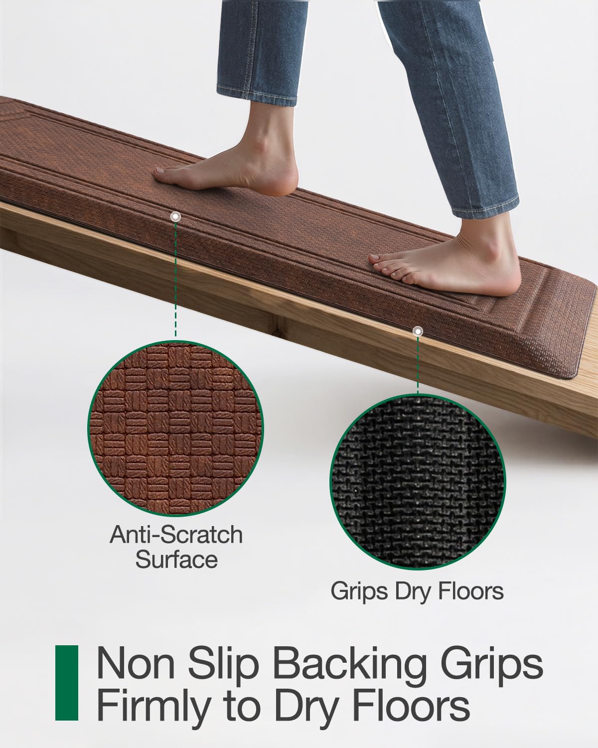 LUMI Anti Fatigue Cushioned Comfort Mats for Standing, 0.8" Extra Thick Ergonomic Mats for Desk Office, Non-Slip, Ultra Soft, Memory Foam Rugs for Home, Kitchen, Laundry, 20"x40", Brown