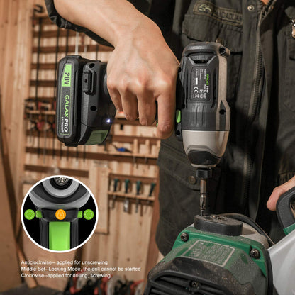 GALAX PRO D6001 20V 2-speeds Drill Driver and Impact Driver Combo Kit, Cordless Drill Driver/Impact Driver, 1pcs 1.3Ah Lithium-Ion Batterie, Charger Kit, 11pcs Accessories and Tool Bag