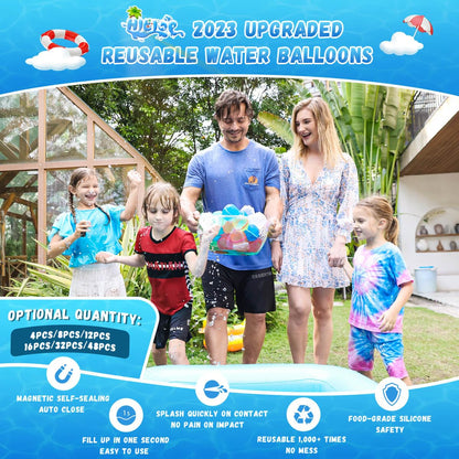 Hiliop 16PCS Reusable Silicone Refillable Water Balloons for Kids & Adults, Self-Sealing with Magnetic & Mesh Bag