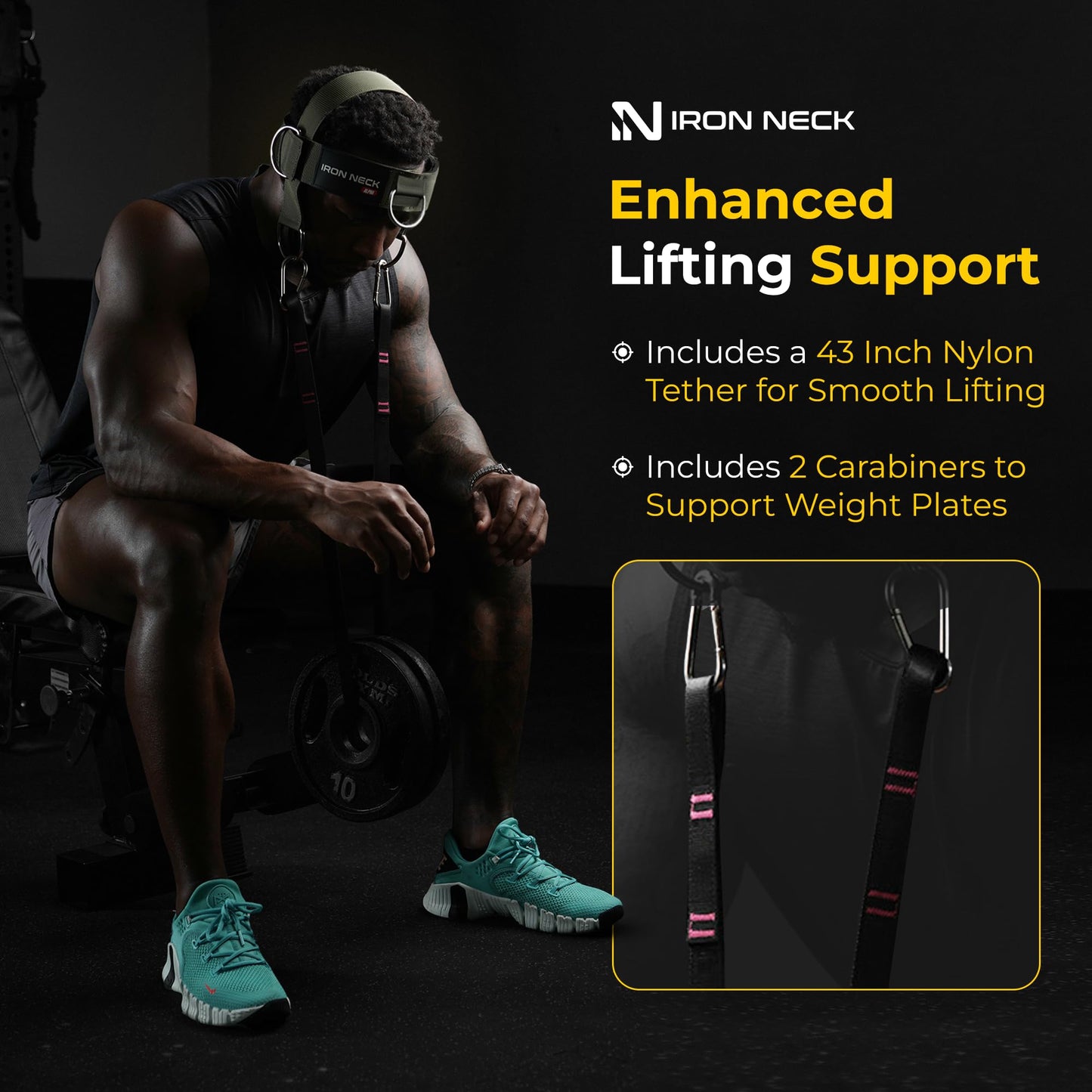 Iron Neck Harness Alpha, Versatile Neck Exerciser, Strengthener and Trainer with Adjustable Head and Chin Strap, Portable Head Harness for Weight Lifting, Home and Gym Use