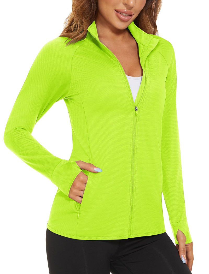 MAGCOMSEN Women's Lightweight Workout Jackets UV Protection Jacket Long Sleeve Shirts Running Fishing Hiking Shirts Fluorescent Yellow S