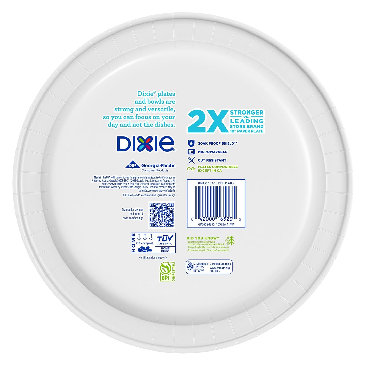 Dixie Large Paper Plates, 10 Inch, 204 Count, 2X Stronger*, Microwave-Safe, Soak-Proof, Cut Resistant, Disposable Plates For Everyday Breakfast, Lunch, & Dinner Meals
