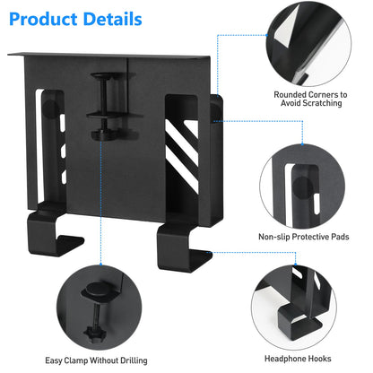 MAXECHO Desk Side Storage, Under Desk Laptop Mount, Table Side Hanging File Organizer, No Drill Clamp On Cable Management Tray, Laptop Holder with Magnetic Pen Holder for Office and Home, Load 22 Lbs