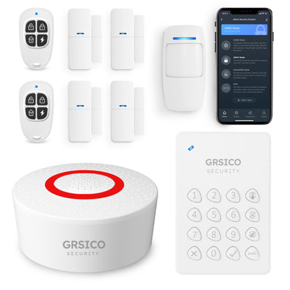 GRSICO Wireless Alarm System 9 Piece Kit, WiFi Alarm System for Home Security with Phone APP Alert (Alarm Siren, Keypad, Remote, Motion, and Door Sensors) for Home, Apartment, Compatible with Alexa