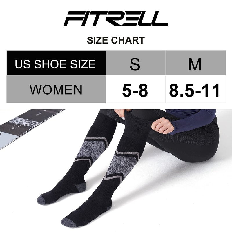 FITRELL 2/3 Pack Merino Wool Ski Socks for Snowboarding, Full Cushioned Winter Thermal Knee-high Warm Socks for Men and Women