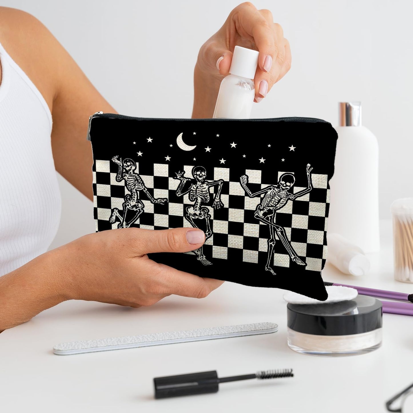 RYYCDOI Halloween Spooky Gothic Gifts for Women, Goth Dancing Skeleton Makeup Bag Cosmetic Pouch