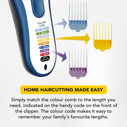 Wahl Colour Pro Cordless Clipper, Haircutting Kit, Long Life Cordless Power, Perfect for Family Use, Colour Coded Cutting Lengths Make Hair Cuts Easy, High Performance Motor & Blade