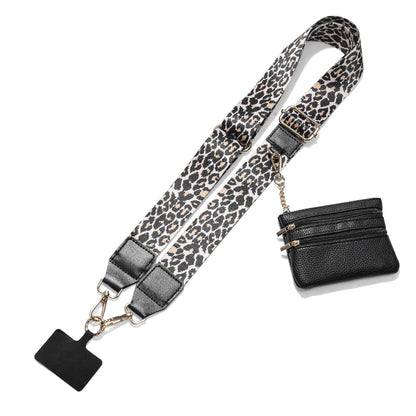 Clip and Go Phone Strap with Wallet Crossbody, Phone Chain Cross Body with Detachable Zippered Pouch, Phone Lanyard with Purse, Adjustable Mobile Strap(Leopard)