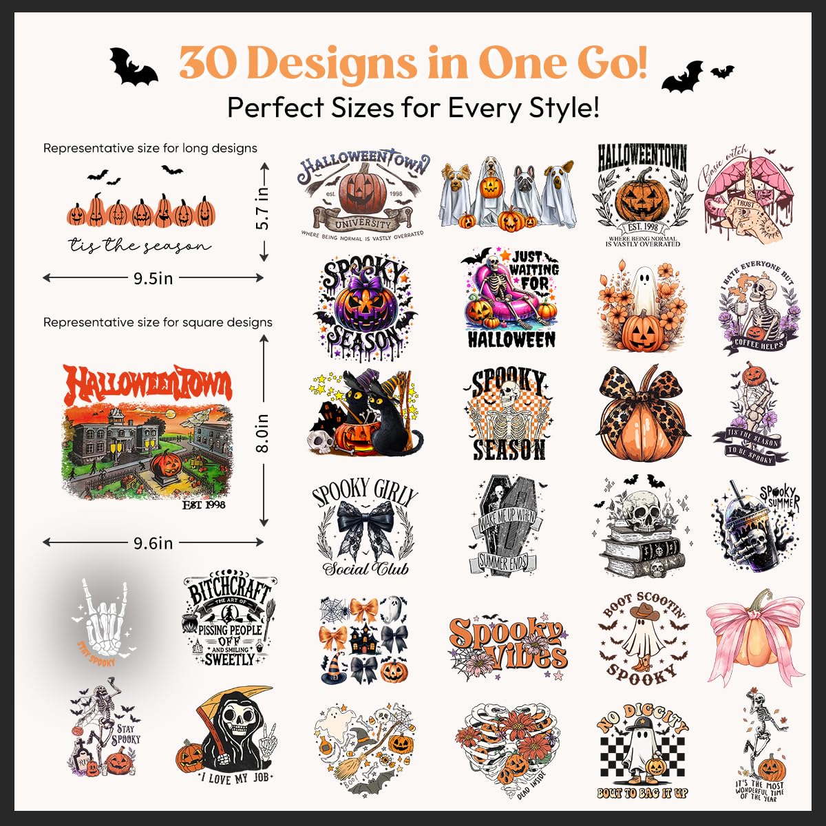 Kaciola 30 Sheets Skull Head Iron on Transfers, Halloween DTF Transfers Ready to Press Iron on Decals for T Shirts Hoodie DIY Crafts