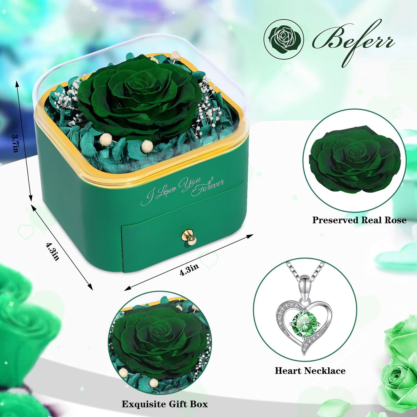 Beferr Valentines Day Gifts for Her Preserved Real Rose with Necklace Eternal Roses Forever Flowers for Delivery Prime Mothers Anniversary Birthday Gifts for Women Mom Grandma Wife Daughter Girlfriend