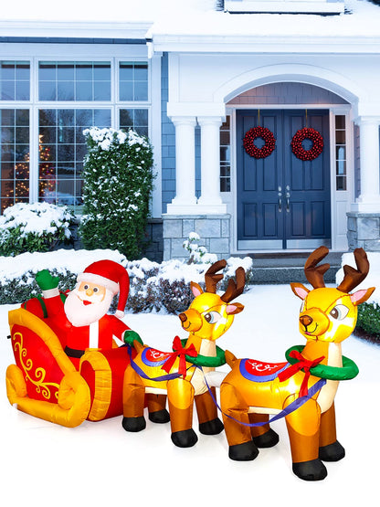 Kalolary 8 Feet Long Christmas Inflatables with LED Light, Santa Claus on Sleigh Blow up Christmas Outdoor Indoor Decoration for Home Family Yard Decor Lawn Garden Party Supplies