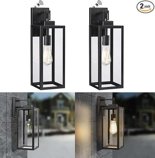 2 Pack Large Size Outdoor Wall Lights Dusk to Dawn, 18 Inch Wall Lantern Set for Two Photocell Wall Sconce for Porch Light, Exterior Garage Light, Patio Outdoor Lighting with Sensor