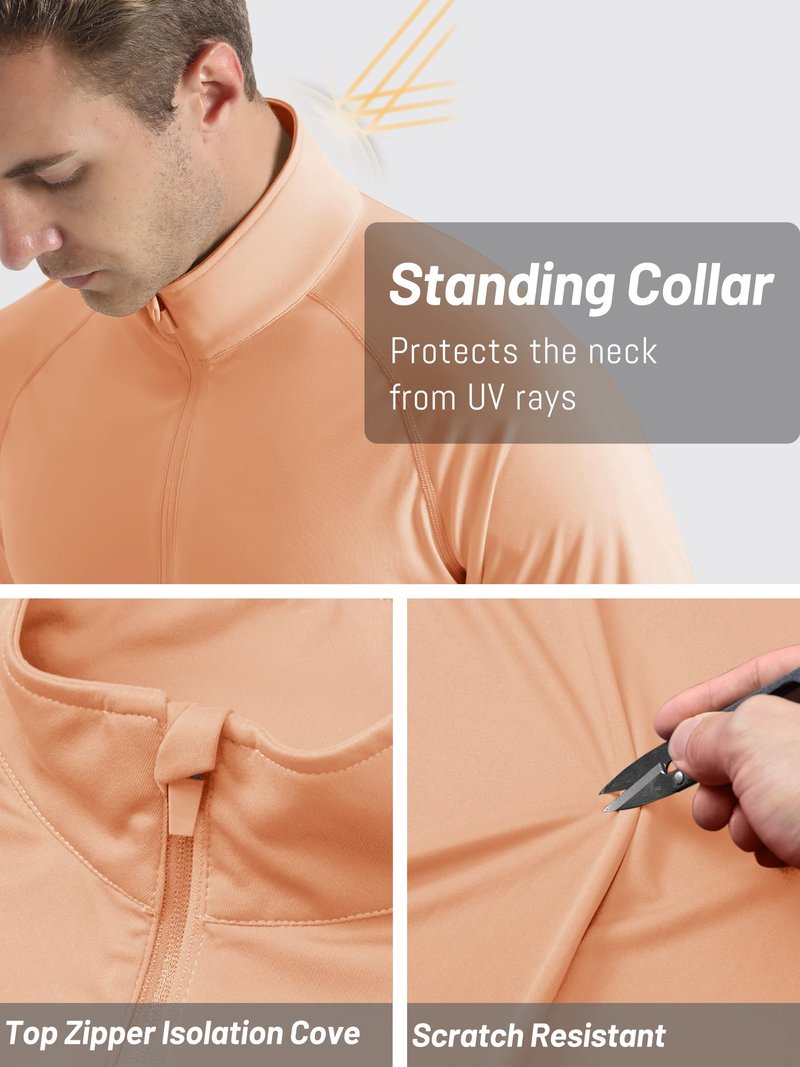 TACVASEN Long Sleeve Rash Guard 1/4 Zip Pullover Mens Workout Beach Shirts for Men UPF 50+ Sun Protection Athletic Shirts Apricot