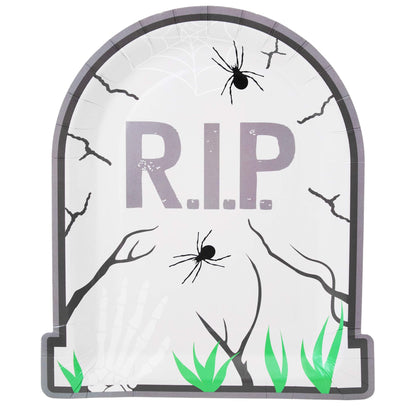Spooky Central Spooky Paper Plates - 9 in, 48 Count, Gray - Tombstone Design Plates & Disposable Halloween Tableware for Halloween Party Supplies & Spooky Décor