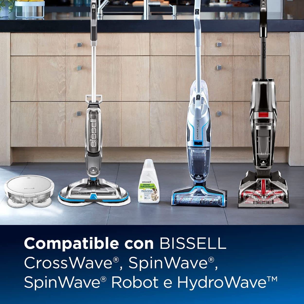 BISSELL Natural Multi Surface Floor Cleaning Solution, Floor Cleaner For CrossWave, SpinWave & HydroWave, Pet Floor Cleaner with Plant Based Cleaning Ingredients, Pet & Family Safe, 2L, 31221