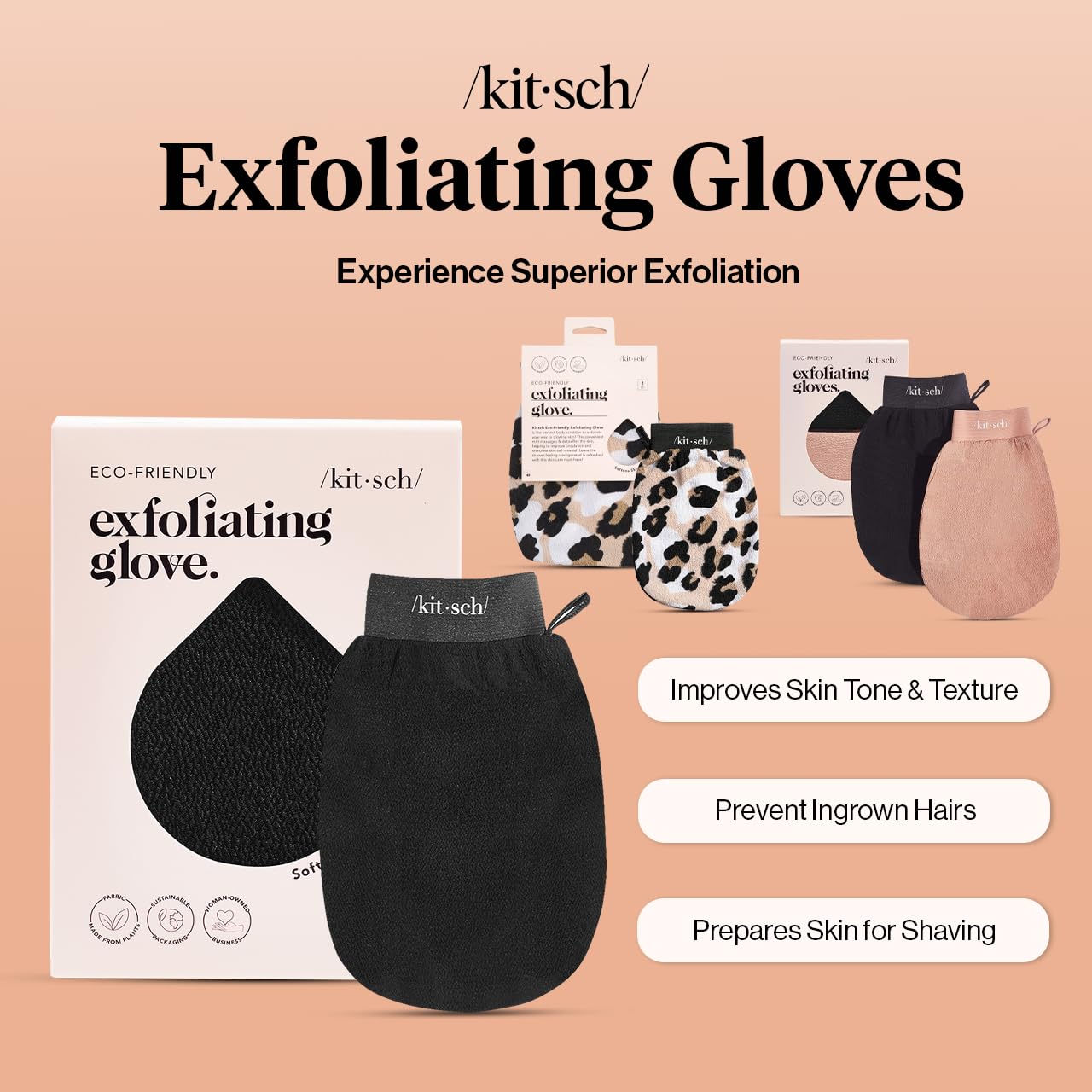 Kitsch Exfoliating Glove – Korean Exfoliating Mitt & Deep Exfoliating Body Scrubber for Shower, Bath | Body Exfoliator, Dead Skin Remover | Skin Care for Smooth, Renewed Skin - 1pc, Leopard
