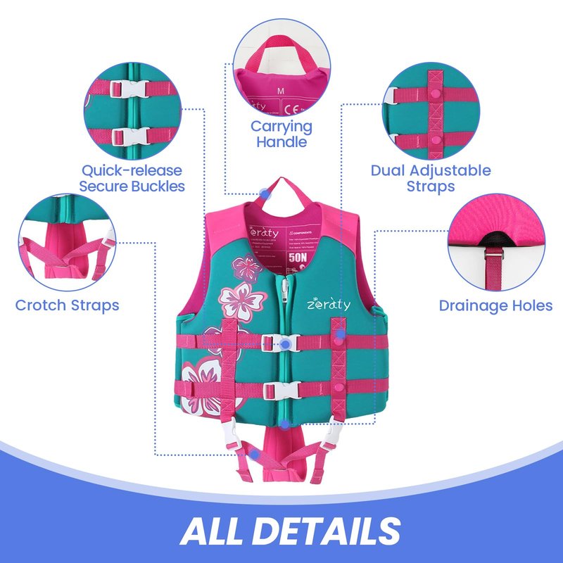 Zeraty Toddler Swim Vest Neoprene Kids Float Jacket Swimming Aid for Children with Adjustable Safety Strap Age 2-9+ Years/36-88Lbs