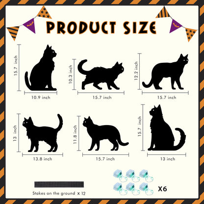 sewrung 6 Pcs Black Cat Halloween Decorations Plastic Yard Signs with Stakes,Halloween Decorations Outdoor, Scary Silhouette with Glow in Dark Eyes for Outdoor Yard Lawn Garden Halloween Décor