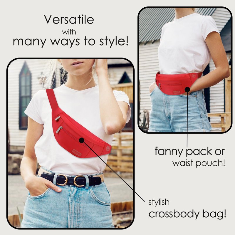 Large Stylish Belt Bag for Women Red fanny Pack Crossbody Sling Bags Waist Packs with Adjustable Strap Gifts for Women