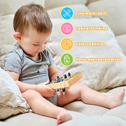 Joyreal Montessori Busy Board 2 Year Old, Wooden Fidget Sensory Toy for Toddlers, Activity Board with 19 LED Lights, Educational Travel Toy for Boys Girls 2 3 4 Year Old