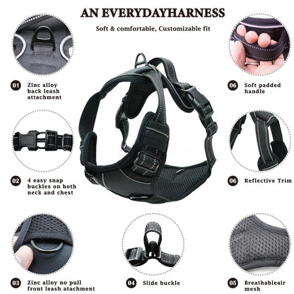 Gavpepy No Pull Dog Harness, Reflective Comfortable Vest Harness with Front & Back Easy Control Handle Adjustable Soft Padded Pet Vest for Small to Large Dogs (Large,Black)