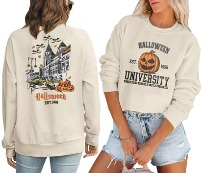 Halloween Sweatshirts for Women Halloweentown University T Shirt Funny Party Spooky Academy Pullover Sweatshirt