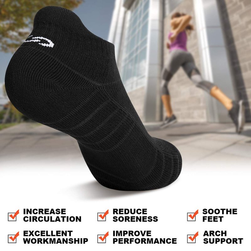 Lapulas Ankle Socks Cushioned No Show Sport Low Cut Socks for Men and Women 6Pairs Black Large