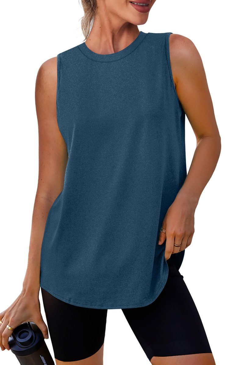XIEERDUO Beach Vacation Essentials omen's Workout Tank Tops Sleeveless Exercise Tennis Running Shirts Dark Blue L