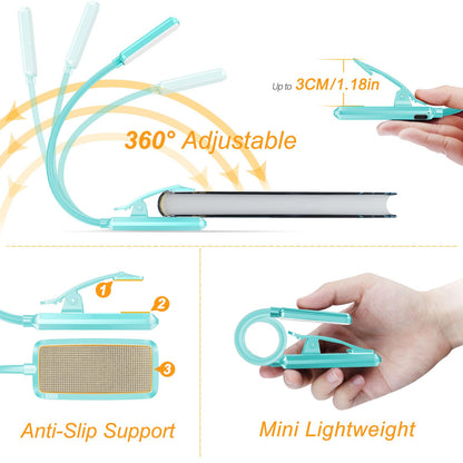 Gritin 9 LED Rechargeable Book Light for Reading in Bed - Eye Caring 3 Color Temperatures,Stepless Dimming Brightness,80 Hrs Runtime Small Lightweight Clip On Book Reading Light for Studying