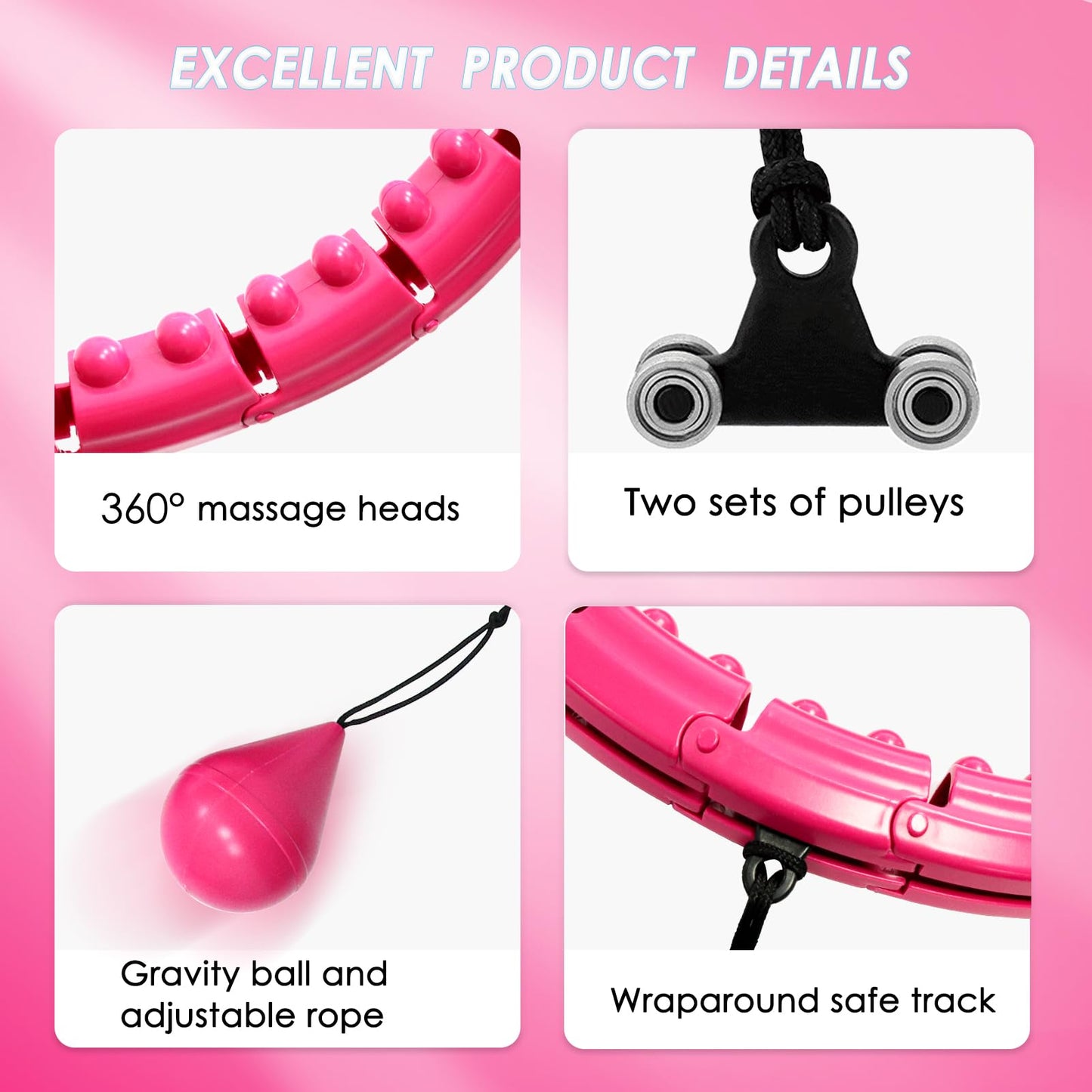 Brebon Weighted Hoola Infinity Exercise Fit Hoops, Plus Size, 2 in 1 Weight Loss 24 Detachable Knots Fitness Abdomen Equipment, Adjustable Auto-Spinning Ball for Adult