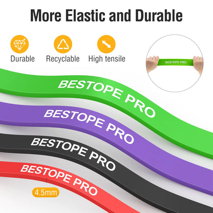 Resistance Band Pull Up Assist Band Set - 4 Thick and Heavy Different Resistance Workout Exercise Band with Door Anchor, Stretch Training Fitness Band for Unisex, Ideal for Home, Yoga, Powerlifting