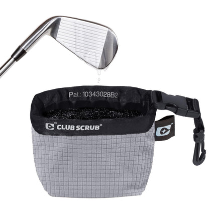 Club Scrub Golf Club and Golf Ball Cleaning Bag, Waterproof Clean Face Technology Liner, Perfectly Dry Microfiber Exterior, Detachable Clip, Machine Washable, Cleans Club Grooves, Gray Pro