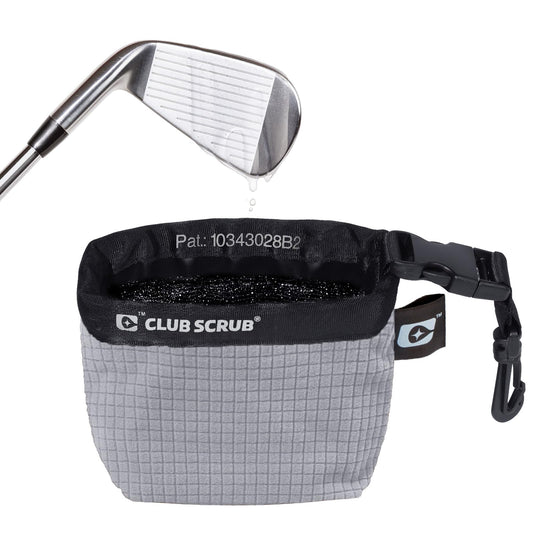 Club Scrub Golf Club and Golf Ball Cleaning Bag, Waterproof Clean Face Technology Liner, Perfectly Dry Microfiber Exterior, Detachable Clip, Machine Washable, Cleans Club Grooves, Gray Pro