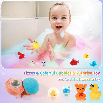 Bath Bombs for Kids with Surprise Inside, 24 Pack Kids Bath Bombs Gift Set, Natural Organic Kid Bubble Bath Fizzy for Girls Boys with Bath Toys Inside