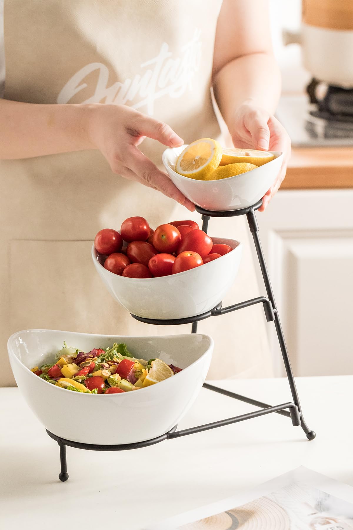 3 Tier Serving Tray, Chip and Dip Serving Set Oval Serving Bowl Set Serving Dish for Entertaining, Halloween, Thanksgiving, Christmas, Dessert, Appetizer, Candy, Vegetable, Black