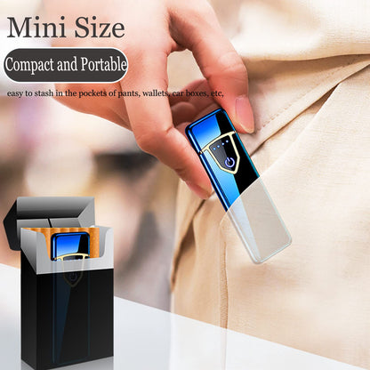 Electronic Lighter, Electric USB Lighter Windproof Rechargeable Slim Coil Lighter with Smart Fingerprint Sensor Double Side Ignition,Creative Power Indicator Flameless Boyfriends Gifts(Gold)