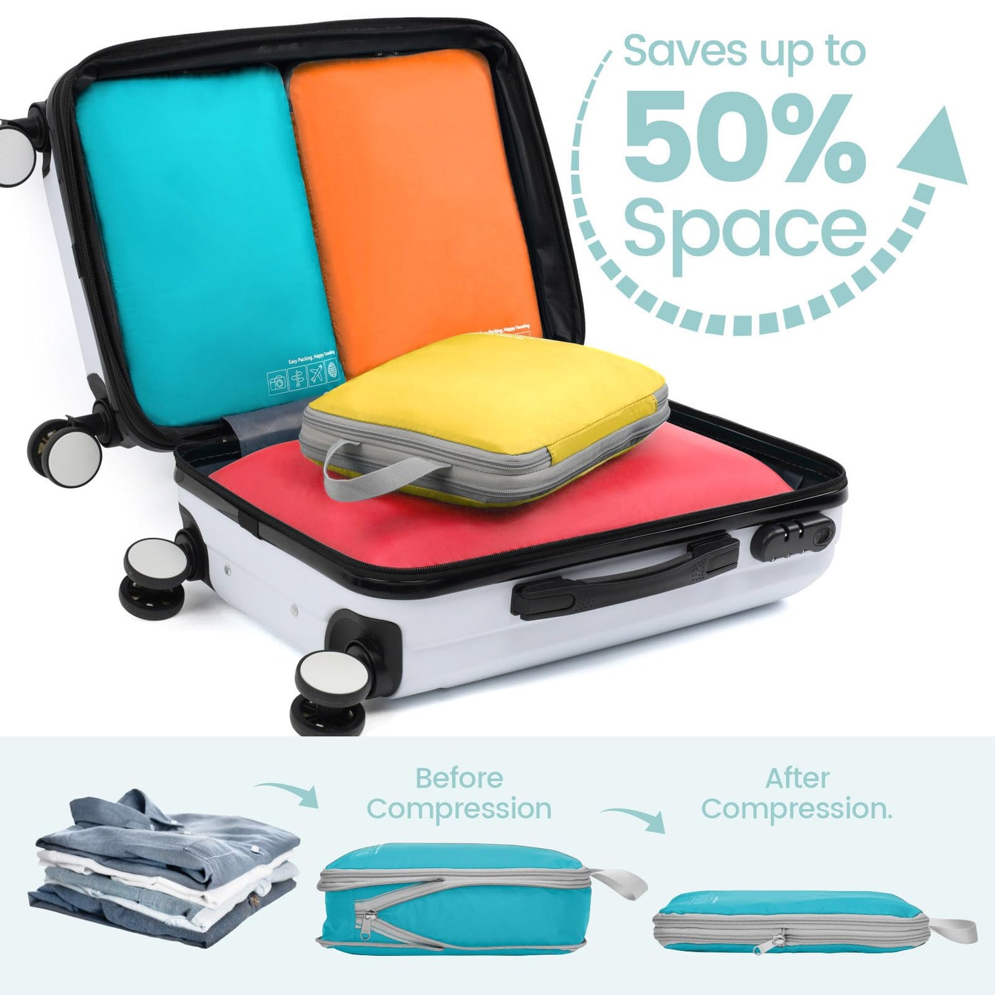 Cambond Compression Packing Cubes for Travel Women - 4 Pack Luggage Packing Organizers Bags Compression Cubes for Travel Essentials Carry on Suitcases, Multi-color