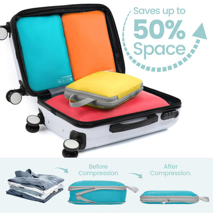 Cambond Compression Packing Cubes for Travel Women - 4 Pack Luggage Packing Organizers Bags Compression Cubes for Travel Essentials Carry on Suitcases, Multi-color