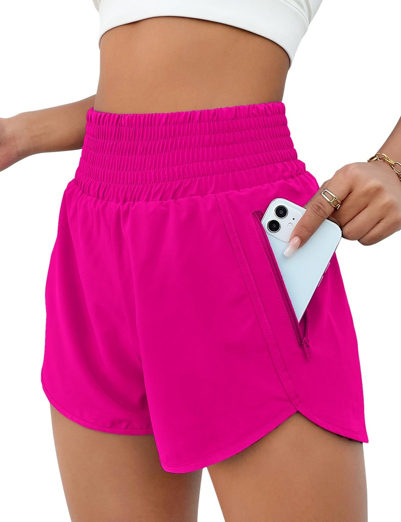 BMJL Women's Athletic Shorts High Waisted Running Short Pocket 2.5" Sporty Shorts Gym Elastic Workout Shorts(XL,Bright Pink)