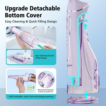 Leominor Water Flosser Pick for Teeth, 300ML Portable Oral Irrigator Upgraded Tank Removable,IPX7 Waterproof, Rechargeable Travel Teeth Cleaner, Professional Electric Flossing Machine (Pink)