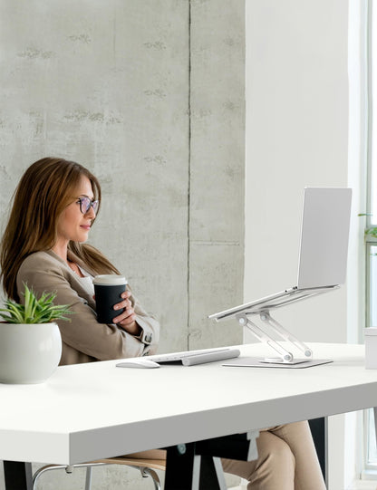 ALASHI Laptop Stand for Desk with 360° Rotating Base, Multi-Angle Adjustable Laptop Stands, Foldable Laptop Riser Compatible with 10 to 15.6 Inches PC Computer, White