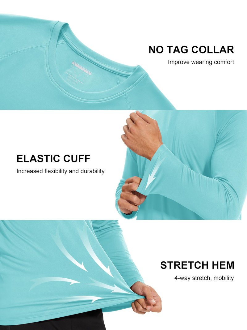 MAGCOMSEN Sun Shirts for Men Long Sleeve Shirt for Men UPF50 Quick Dry Athletic Shirt Swim Shirt Aqua Blue,3XL