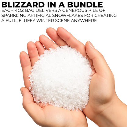 Black Duck Brand Set of 2 Artificial Snow 4 Oz Bags! - Festive Faux Snow for Crafts, Christmas, and Decor! - Great for Setting up Winter Displays and Adding to Decorations!