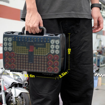 Aptbyte Battery Organizer Storage Holder Box Case with Tester- 269 Batteries Double-Sided Variety Pack, Holds AA AAA 4A C D Cell 9V 3V Lithium LR44 CR2 CR123 CR1632 18650 Button- Grey