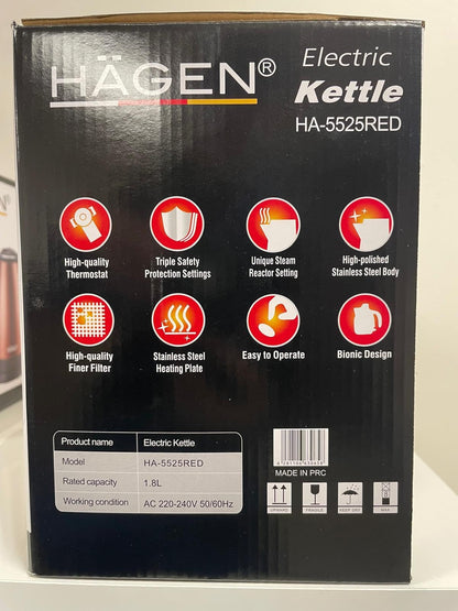 Hagen - Stainless Steel Electric Wireless Kettle 1.8L Hagen HA5525-RED Red